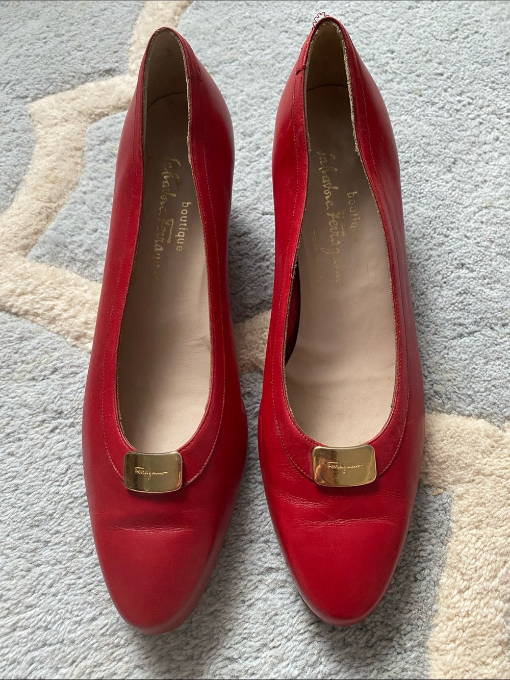 Salvatore Ferragamo Red Leather Flats with Gold Plaque